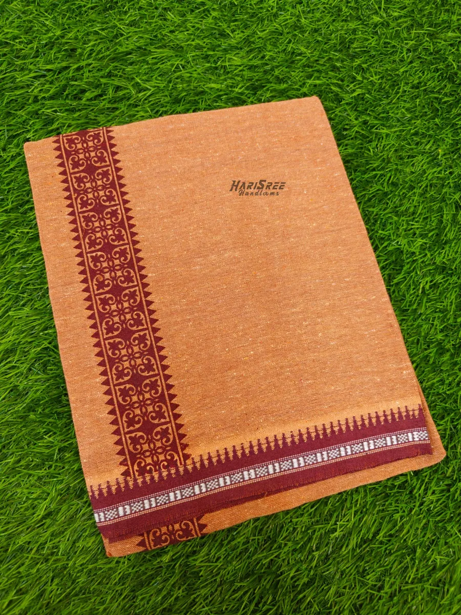 Kavi Mundu for Men – Traditional Kerala Cotton Mundu with Maroon Border - KK101